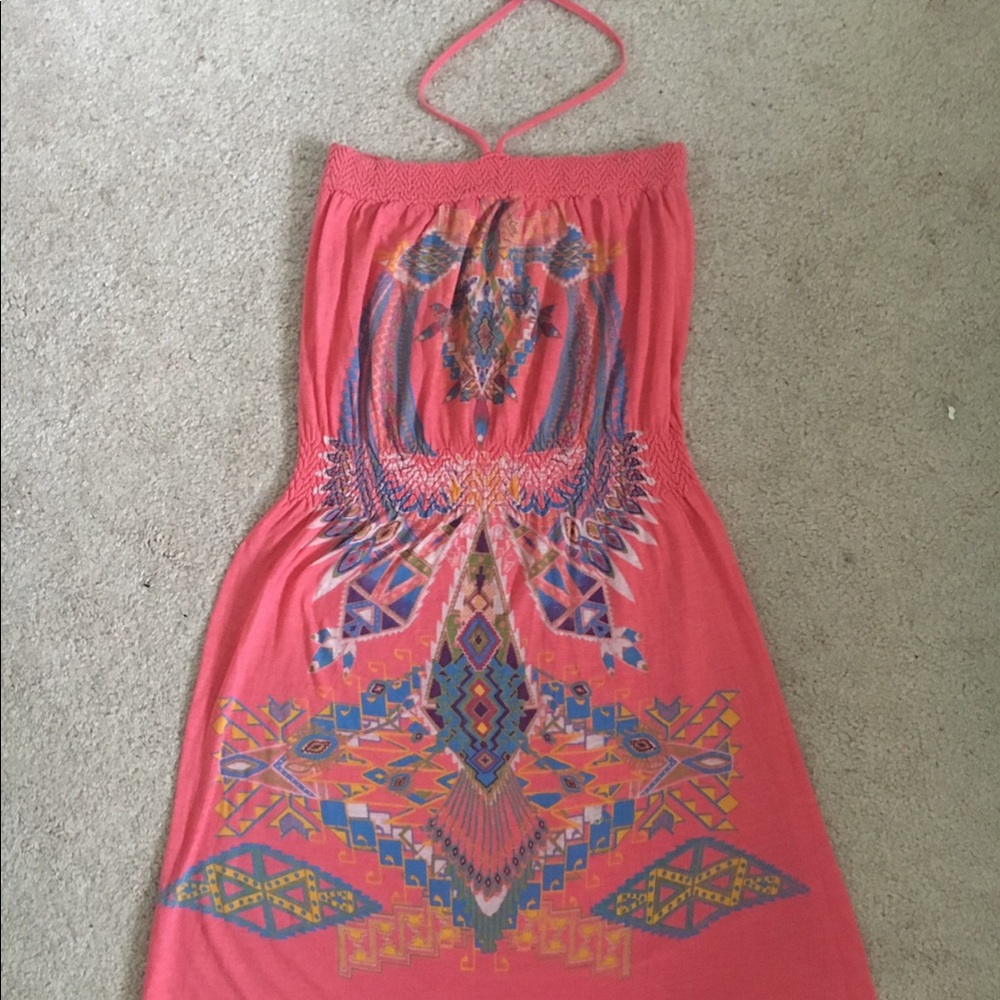 Pink dress with blue/purple prints